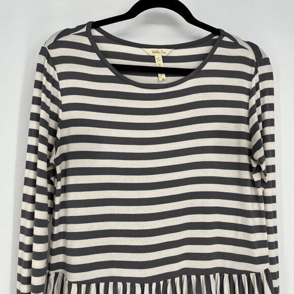 Matilda Jane Let's Connect Tee Gray Cream Striped Long Sleeve Peplum Top Size Sm - Picture 2 of 8